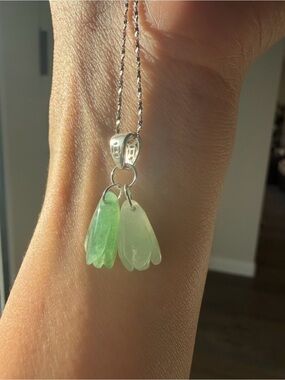 Natural Burmese Type A Jadeite Jade Magnolia Flower Pendant, 925 Sterling Silver